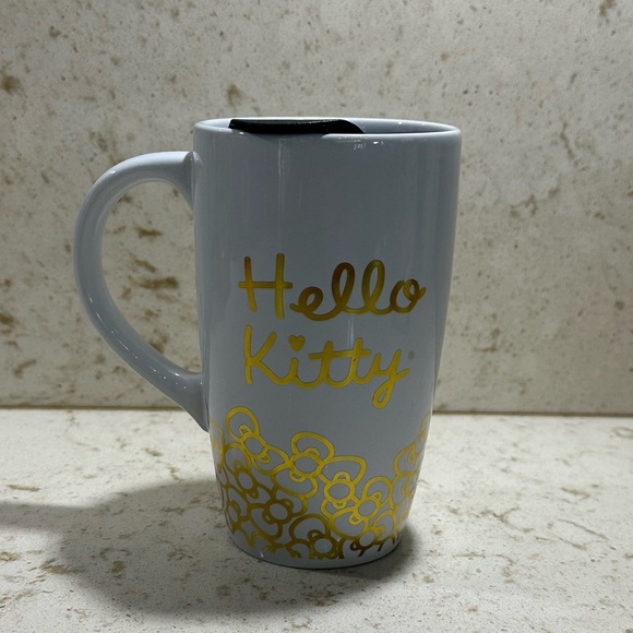 Hello Kitty x Sanrio White & Gold Ceramic Travel Mug with Lid *BNWT* - Picture 2 of 4